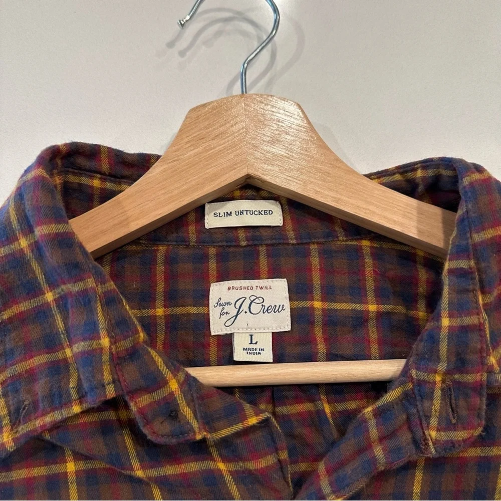 J. Crew Brown and Yellow Plaid Flannel Shirt Size Large - Picture 6 of 7